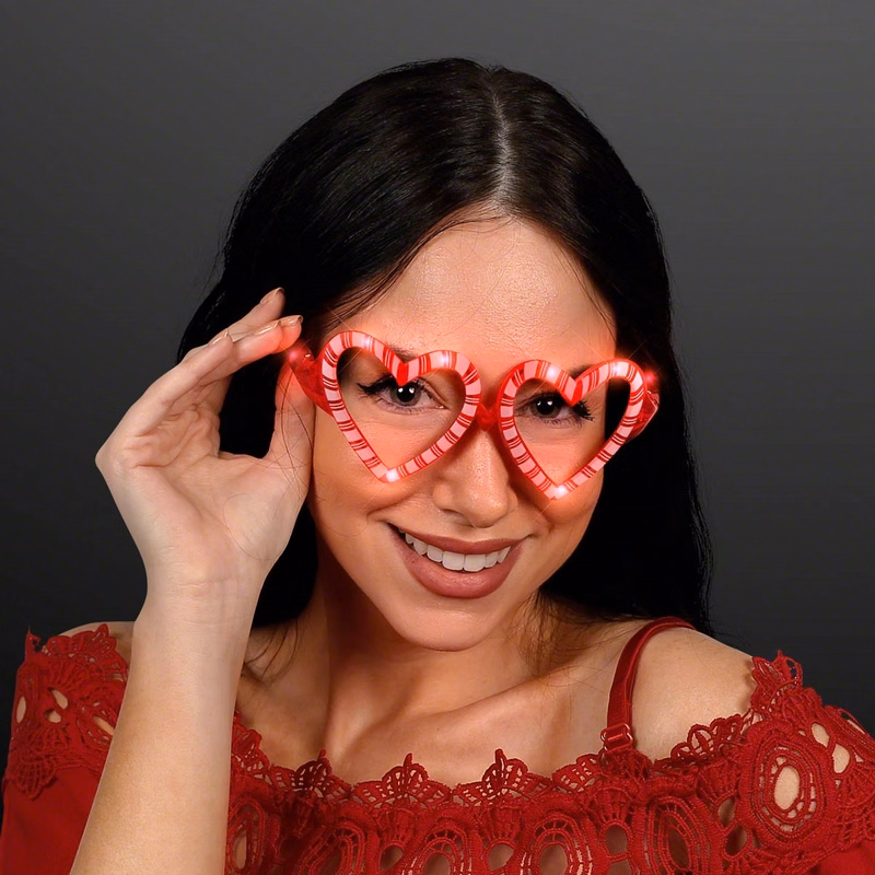 Holiday Hearts Light Up Candy Cane Glasses