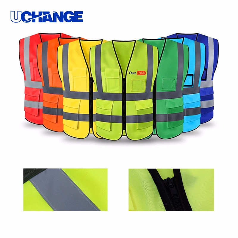 Reflective Safety Vest with Zipper and Pockets