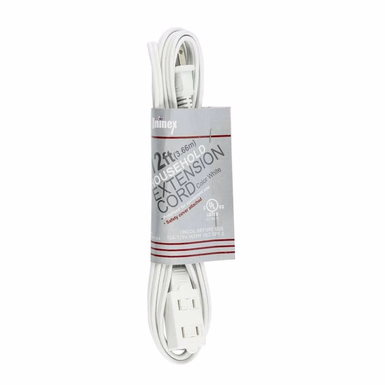 Household Power Extension Cord White - 12'