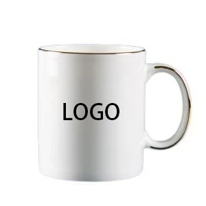 17oz Gold Rimmed Bone Ceramic Water Mug 1