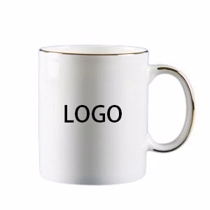 17oz Gold Rimmed Bone Ceramic Water Mug