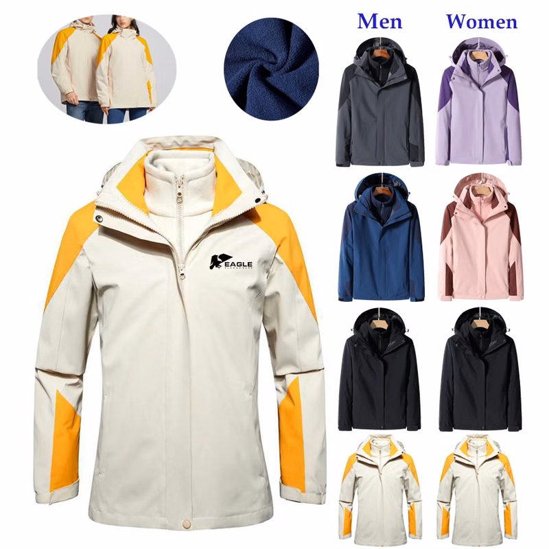 Unisex 3-in-1 Windproof Waterproof Woolen Windbreaker Fleece Winter Jacket