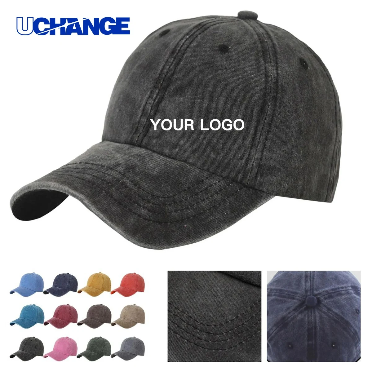 Washed Cotton Cap Headwear with Curved Visor 1