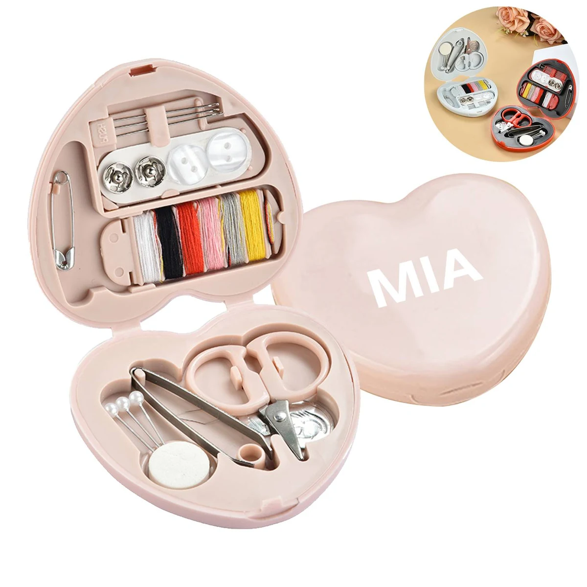 Plastic Mini Heart Shaped Needle and Thread Box Set 1