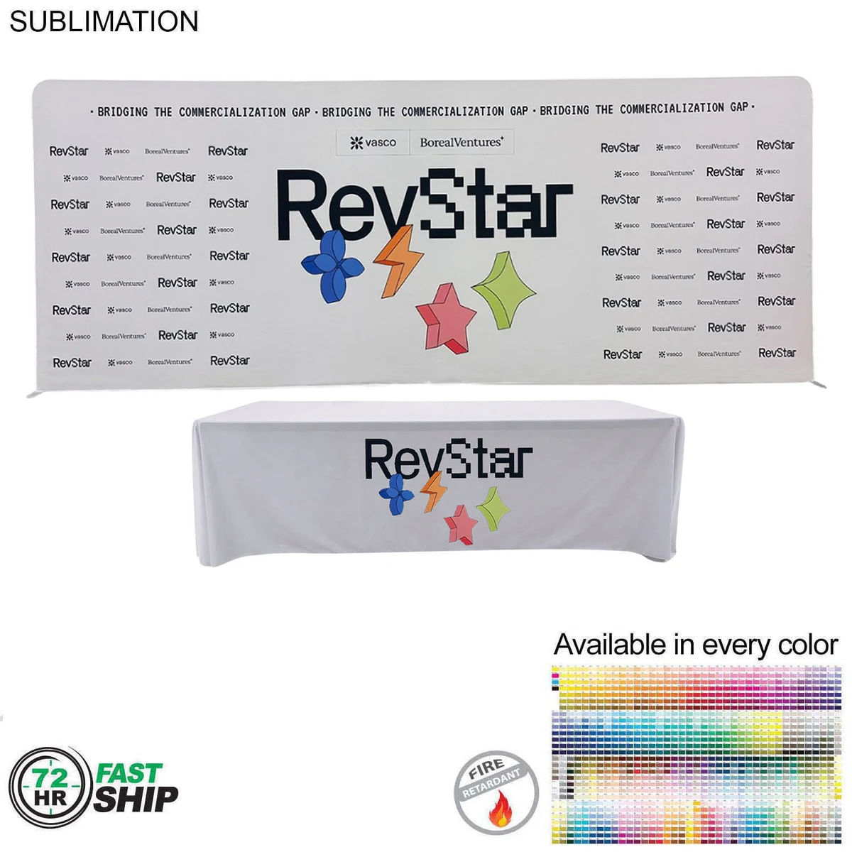 72Hr Fast Ship - Tradeshow Booth Package, 20' EuroFit Tension Fabric Wall & PREMIUM 8' Tablecloth 1