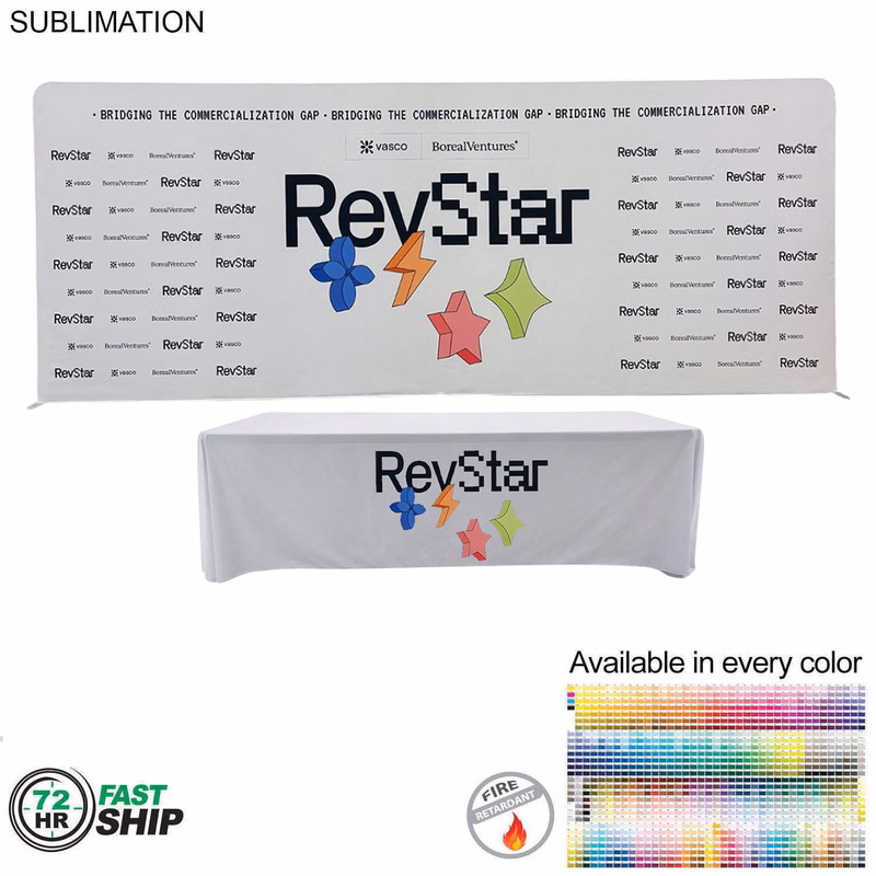 72Hr Fast Ship - Tradeshow Booth Package, 20' EuroFit Tension Fabric Wall & PREMIUM 8' Tablecloth
