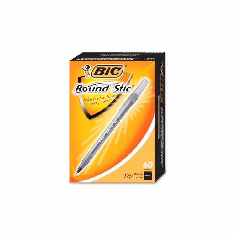 Bic Round Stick Ballpoint Pens - Med. Pt. Black Ink