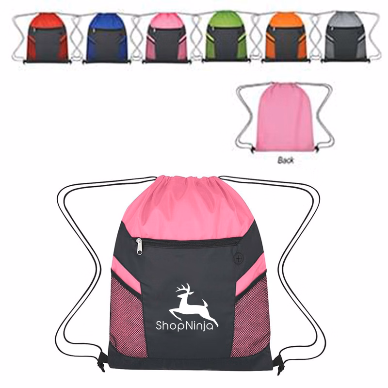 Drawstring Bag with Zippered Front Pockets