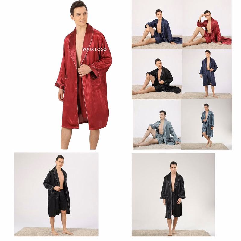 Men's Satin Robe Silky Kimono Bathrobe with Shorts Set