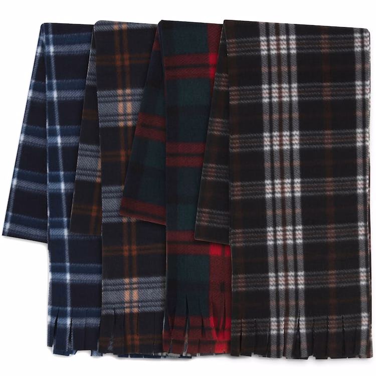 Plaid Winter Scarves - Assorted Fringe 60" x 8"