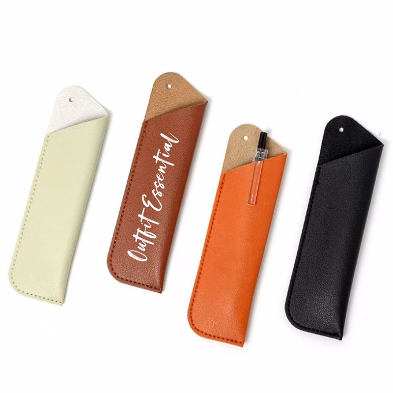 Slim PU Leather Pen Case With Removable Decor Hook