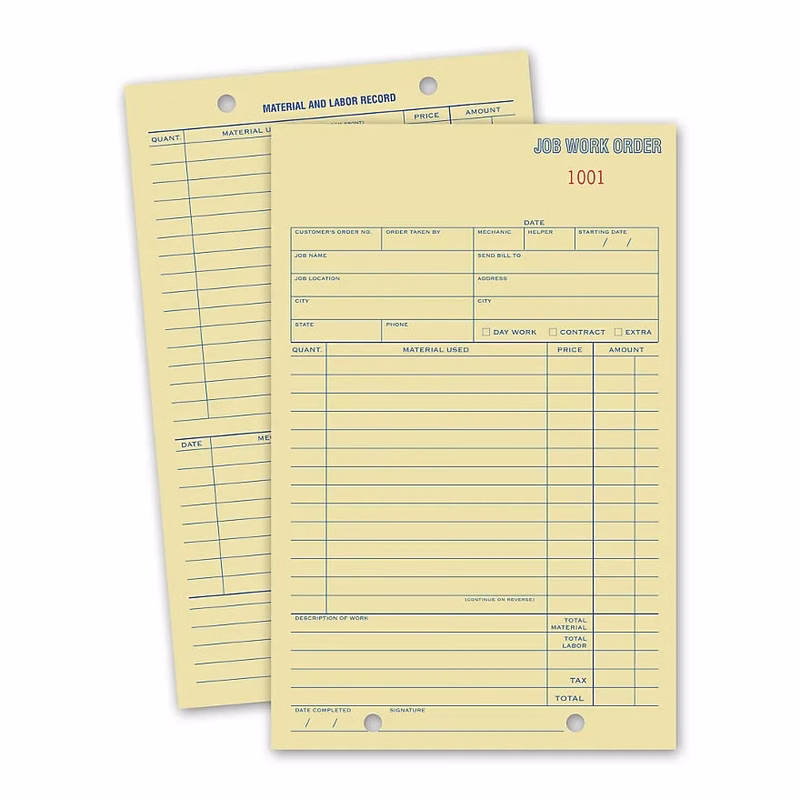 Job Work Order Cards, Padded