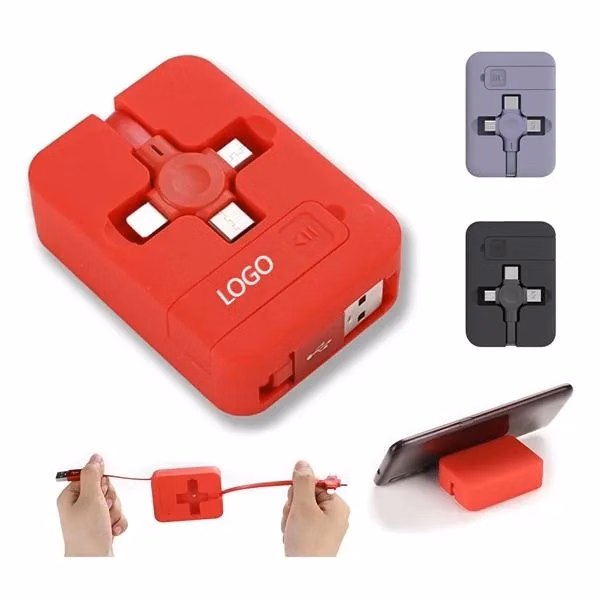 4 In 1 Multiple Retractable Charging Cable With Phone Stand