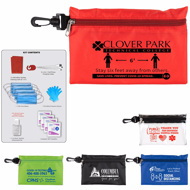 "Jupiter" 12 Piece Safety Kit in Zipper Pouch with Carabiner Attachment
