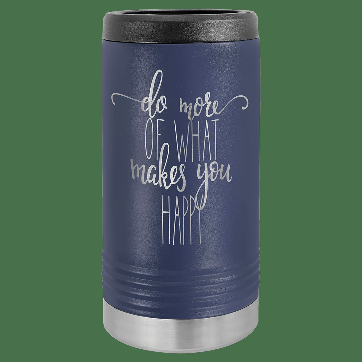 Navy Blue Laser Engraved Polar Camel Slim Beverage Holder, custom koozie with logo imprint 1