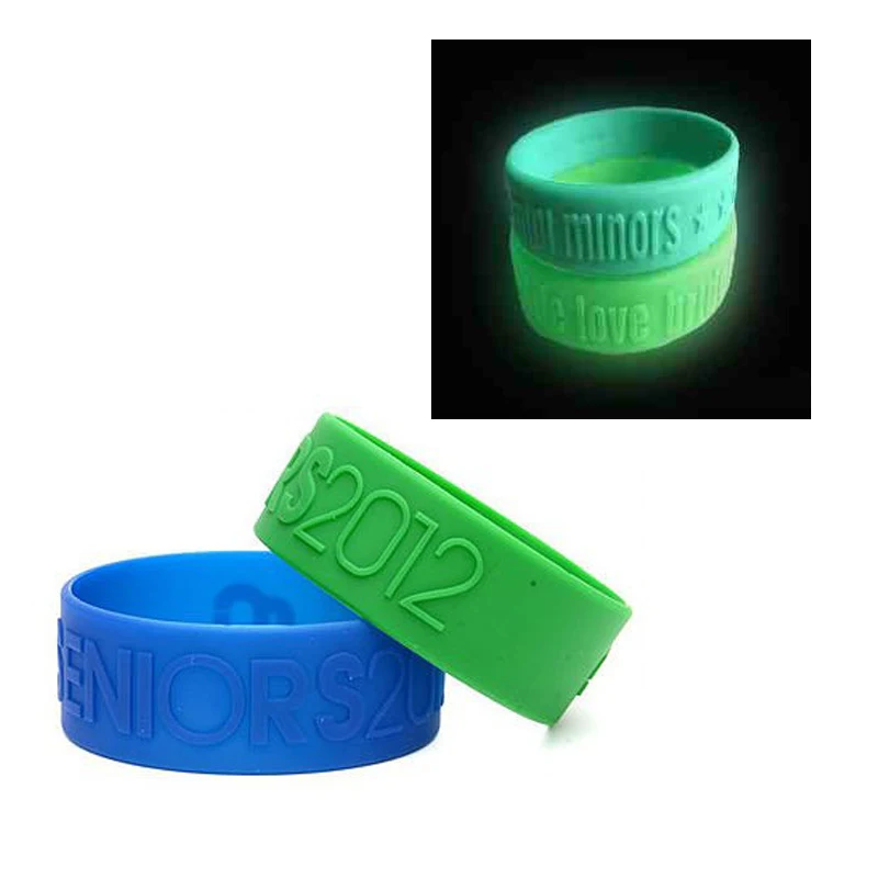 1" Embossed & Glow In The Dark Silicone Bracelets 1