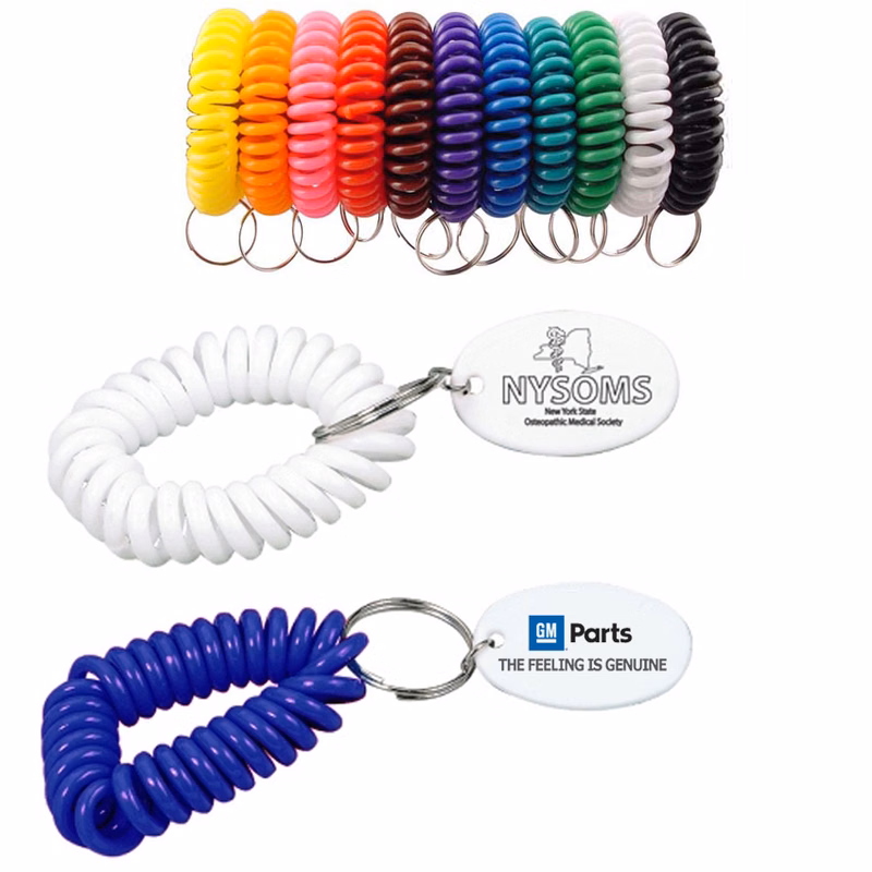 Bracelet Coil Keychain W/ Imprinted Tag