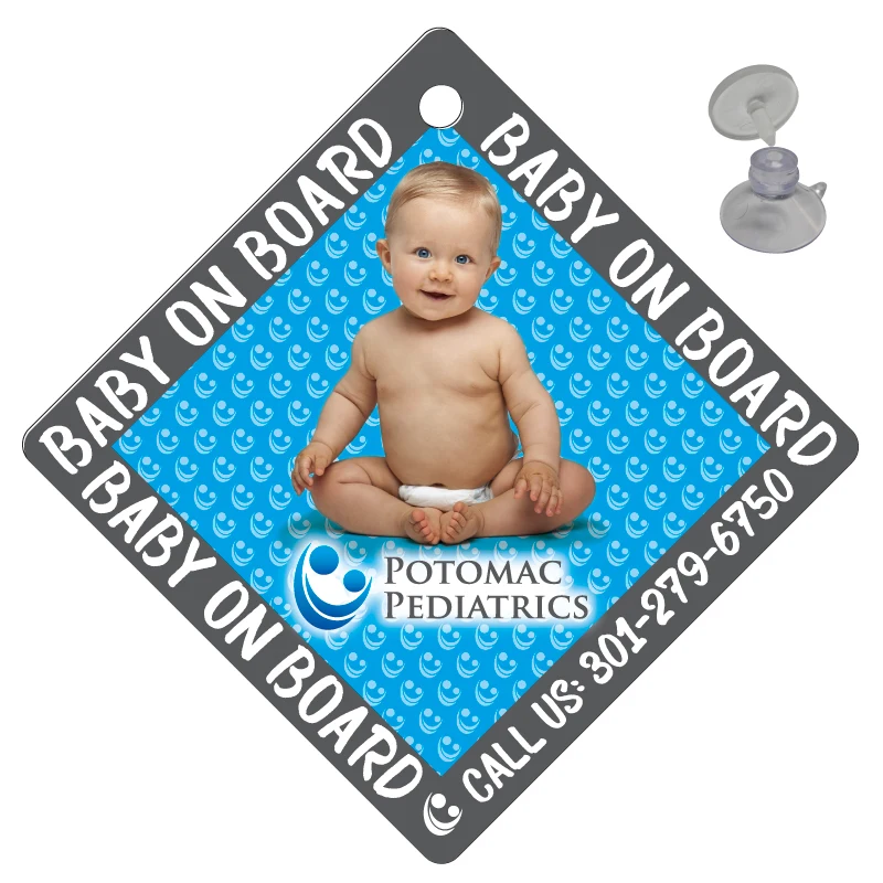 Baby on Board Sign .040 White Styrene (5"x5") with Suction Cup, Full Colour Digital Imprint 1