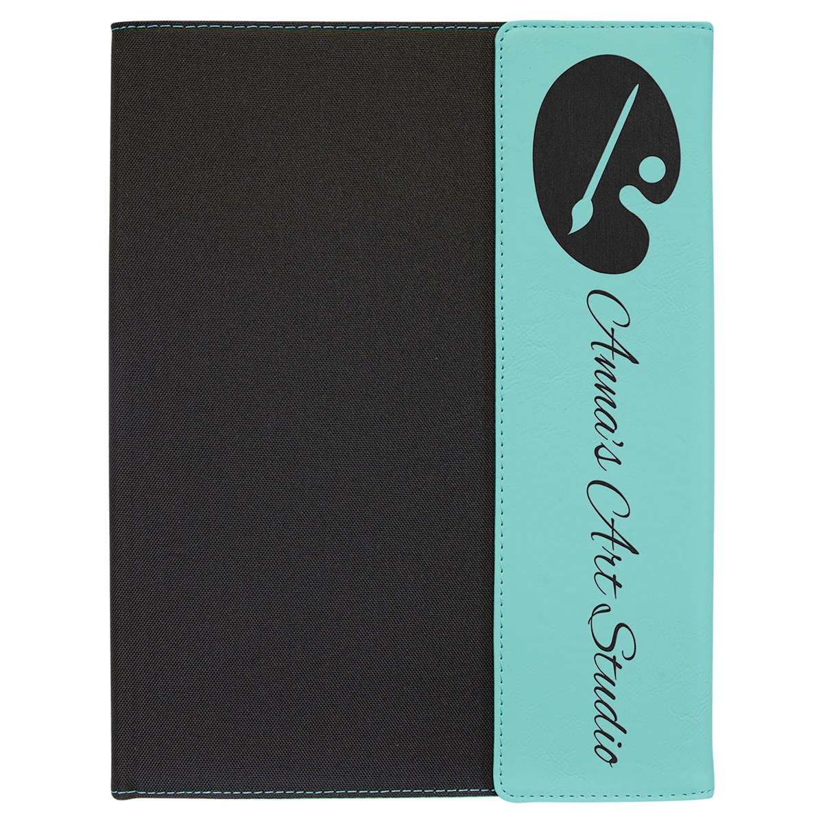 9 1/2" x 12" Teal/Black Leatherette Canvas Portfolio with Notepad 1