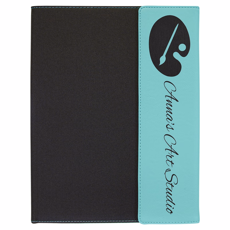 9 1/2" x 12" Teal/Black Leatherette Canvas Portfolio with Notepad