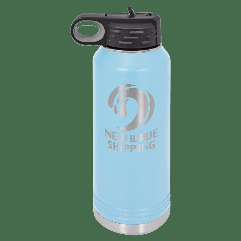 32 oz. Light Blue Powder Coated Laser Engraved Polar Camel Water Bottles