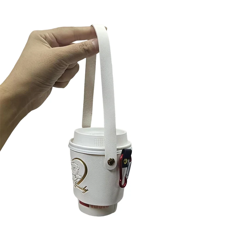 PU Leather Beverage Holder with Carabiner and Button 1