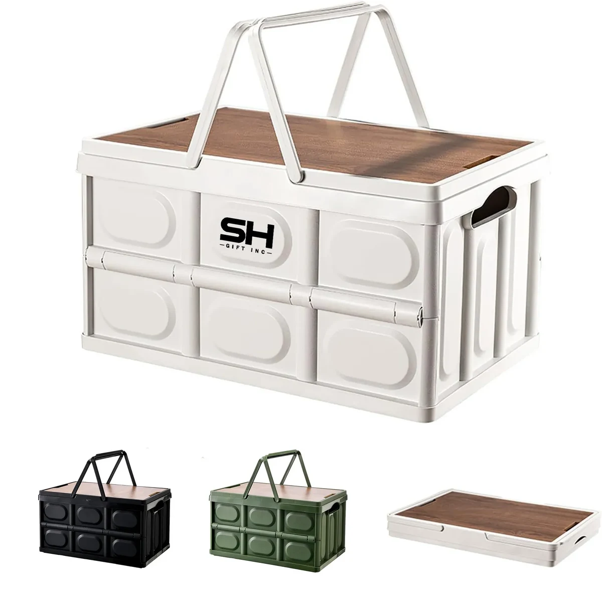 Collapsible Storage Bin With Wood Lids 1
