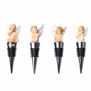 Charming 4 Piece Sitting Angel Cupid Wine Stopper Set