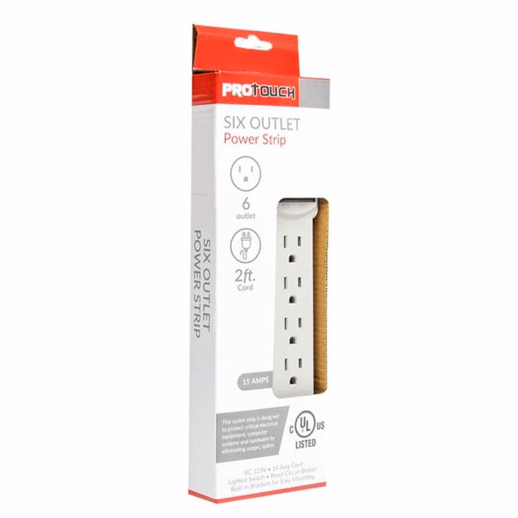 Six Outlet Power Strip White - 2'