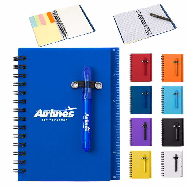 Spiral Notebook Steno Pocket Notepad With Pen In Holder And Sticky Notes