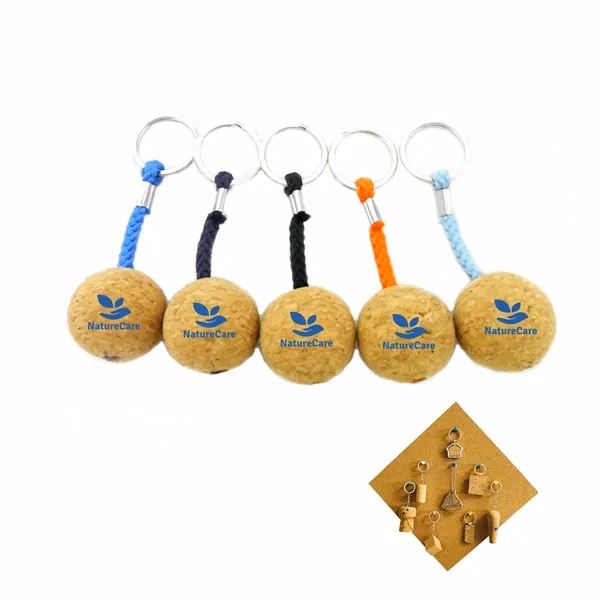 Custom Floating Cork Ball Keychain 35mm — Nautical Boat Safety Identification Key Ring