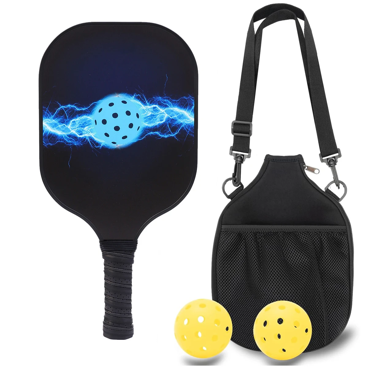 Wooden Pickleball Racket Paddle & Ball Set w/ Shoulder Bag 1