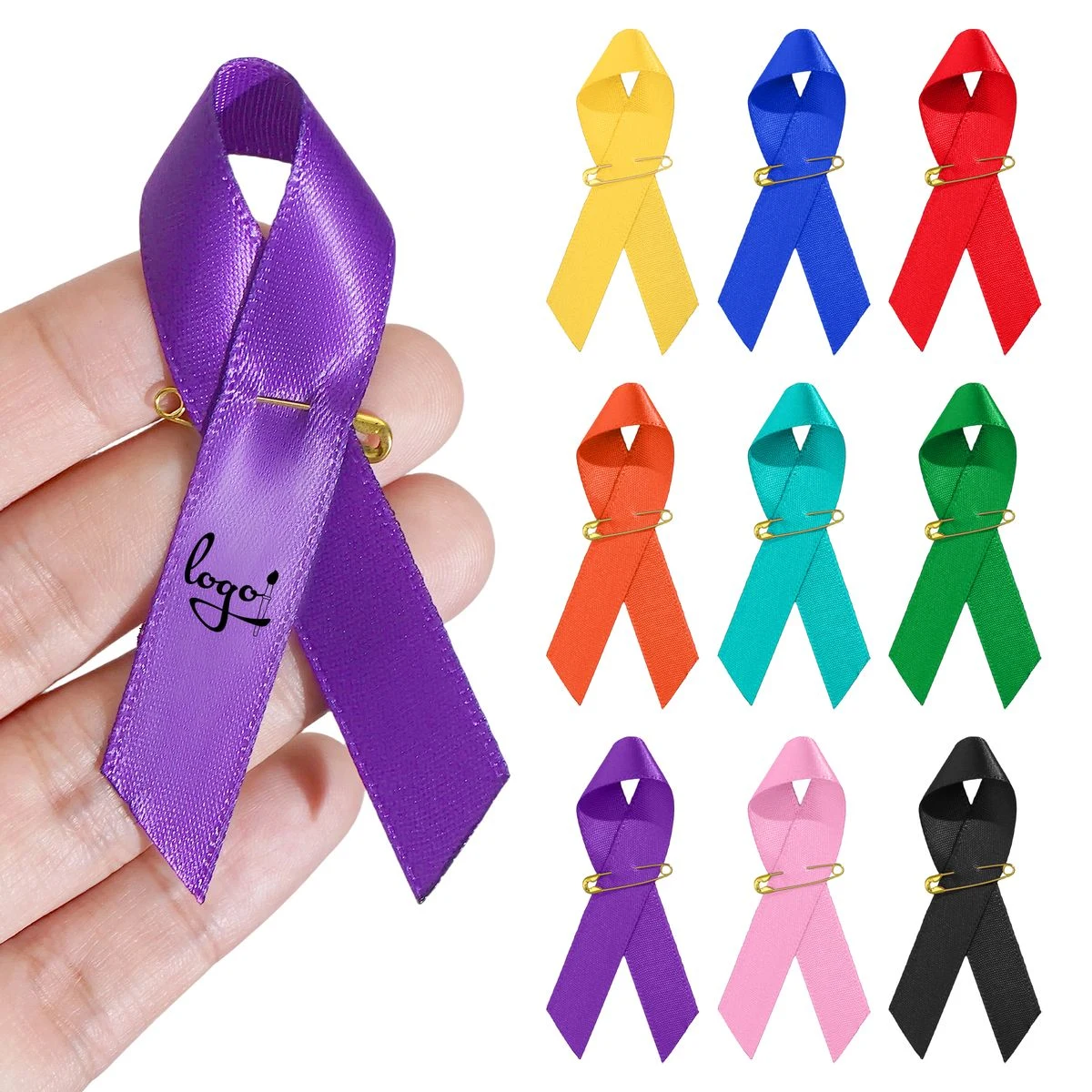 Custom Satin Awareness Ribbon with Safety Fastener 1