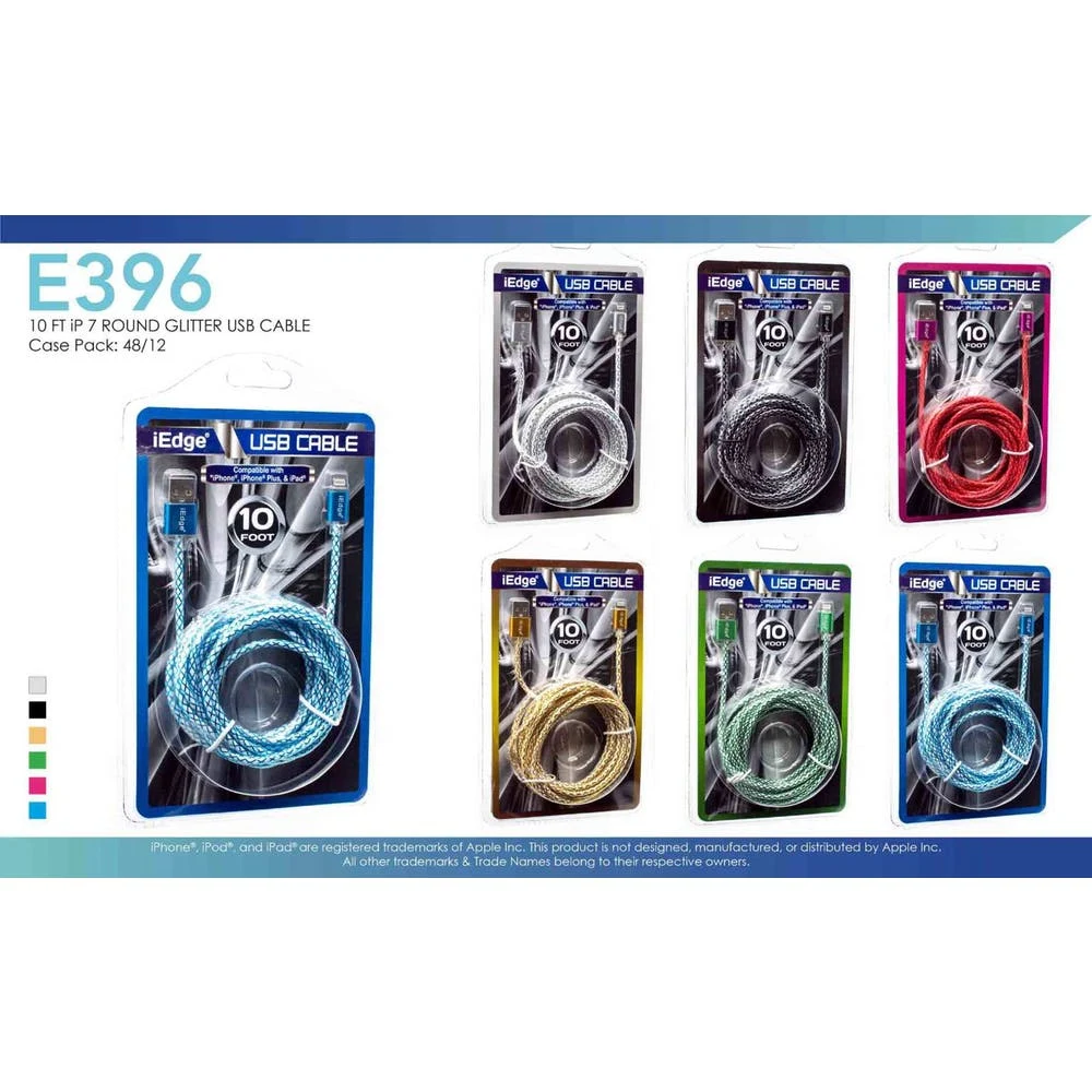 iPhone Glitter USB Cables - 10 Feet Assorted Colors 1