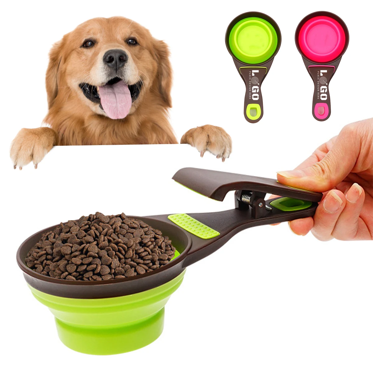 Collapsible Dog Food Scoop Measuring Cup Bag Clip 1