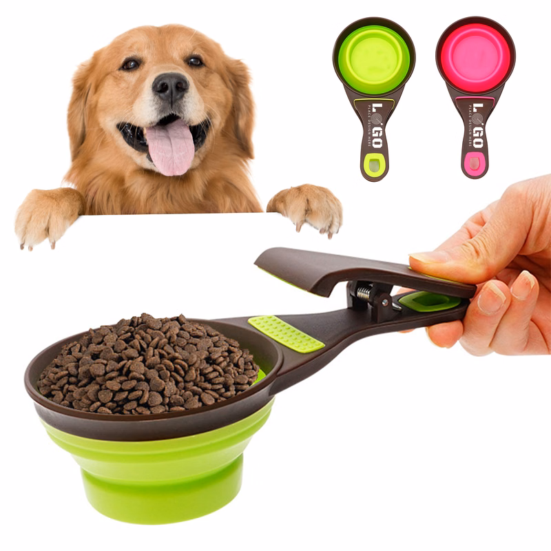 Collapsible Dog Food Scoop Measuring Cup Bag Clip