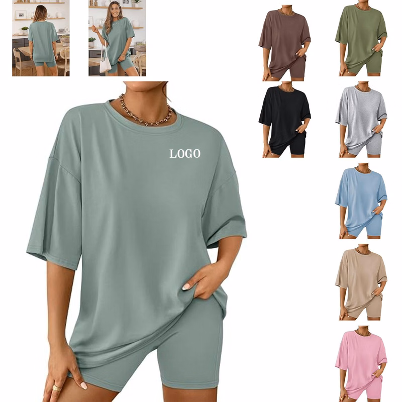 Womens Summer Oversized Tshirts Biker Shorts