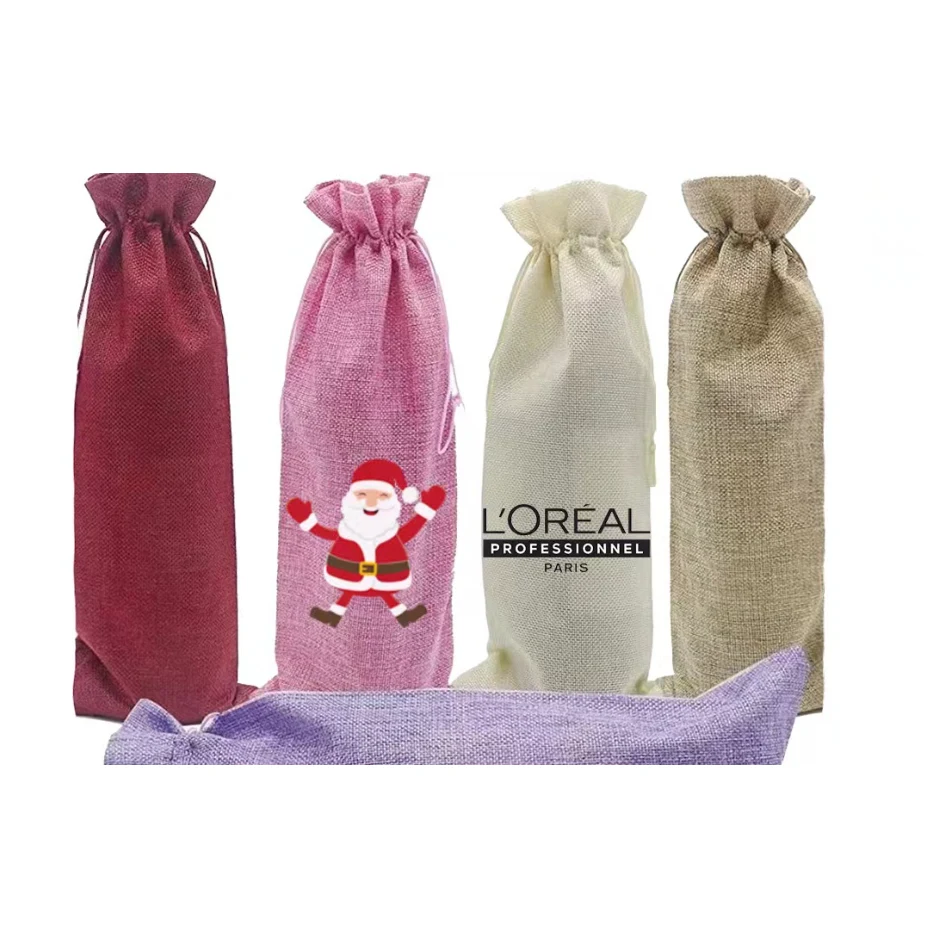 Burlap Wine Tote Bag 1
