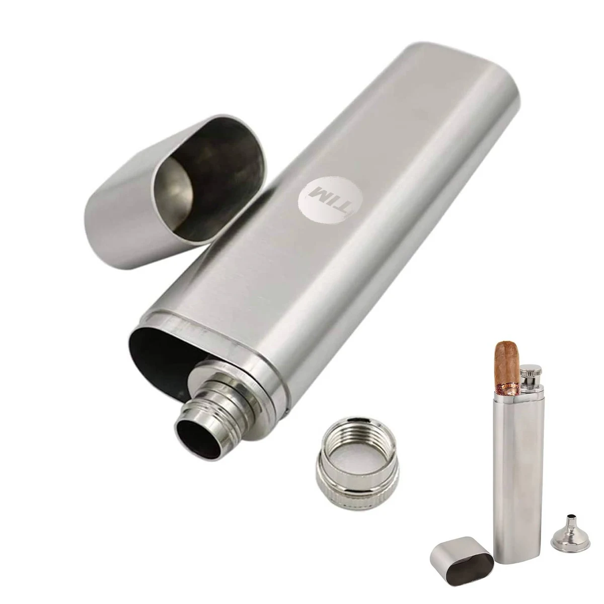 Stainless steel wine flask with cigar tube 1