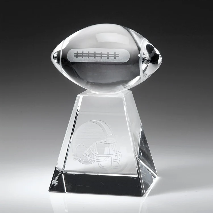 3 3/4" Crystal Award-Clear Football w/ Tall Base_D509CA 1