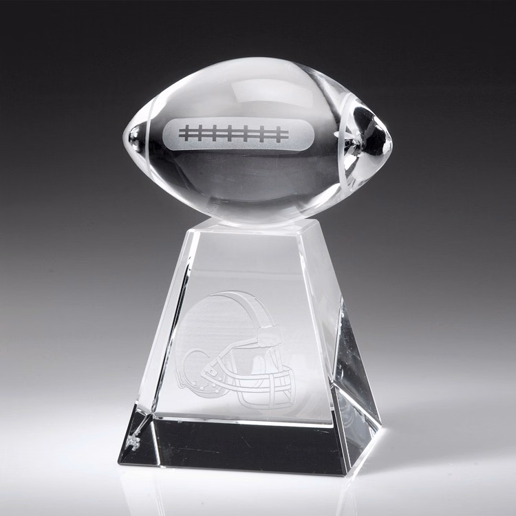 3 3/4" Crystal Award-Clear Football w/ Tall Base_D509CA