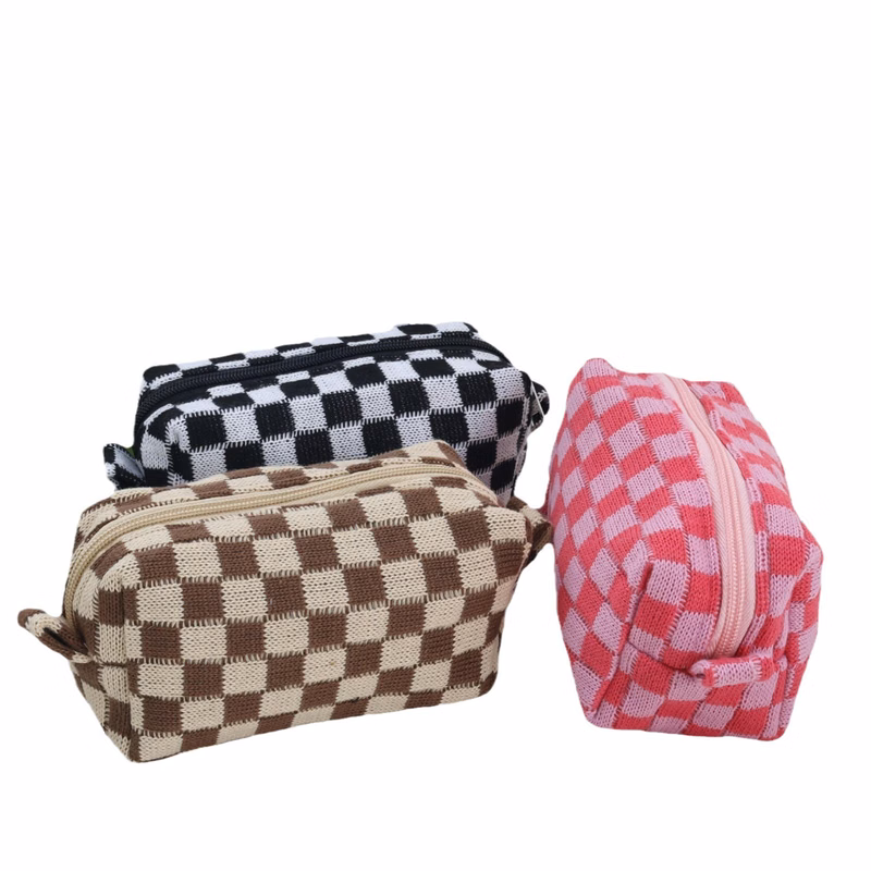 Set of 3 Checkered Cosmetic Bags