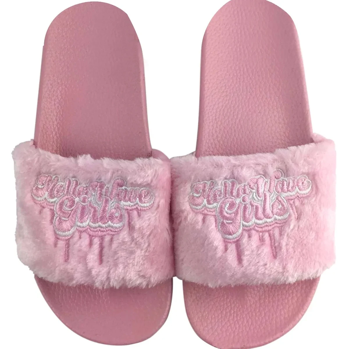 PVC Slides with Plush Embroidered Strap 1