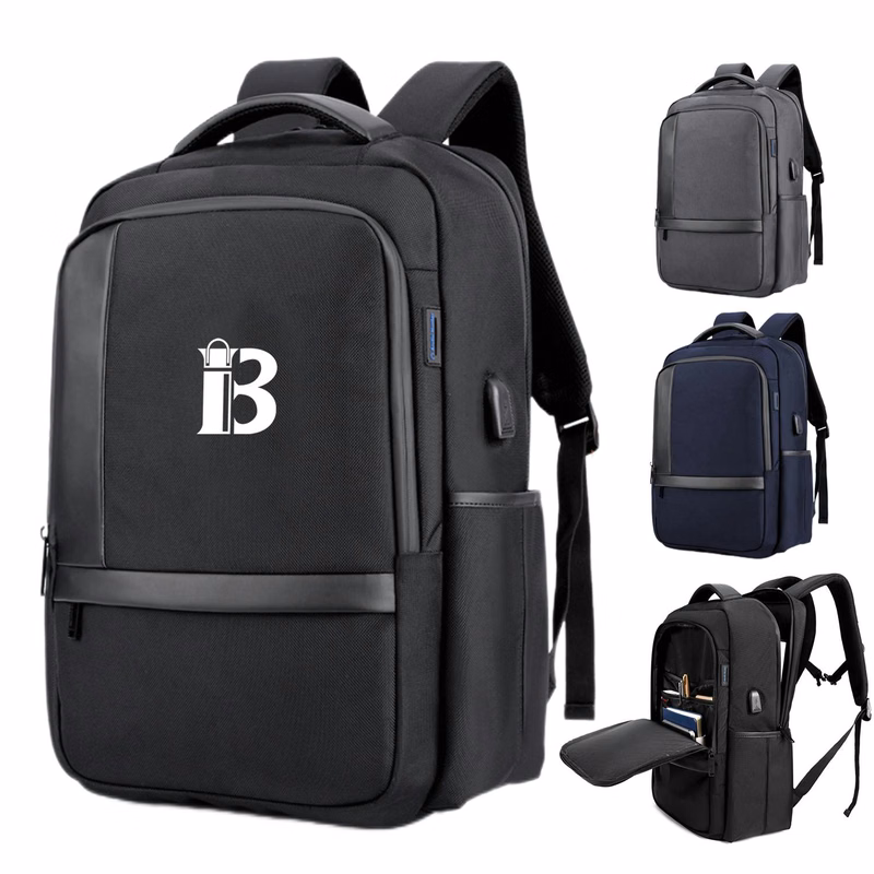 Business Notebook Polyester Backpack With USB Charging Port