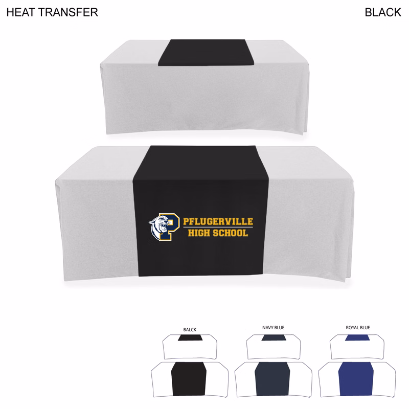 Polycotton Twill Table Runner, 30x60, Covers Front and Top of the table, Heat Transfer logo