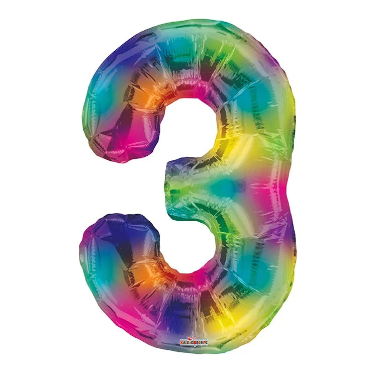 Mylar Number 3 Balloons - Rainbow 34" 1