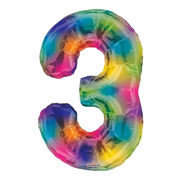 Mylar Number 3 Balloons - Rainbow 34"