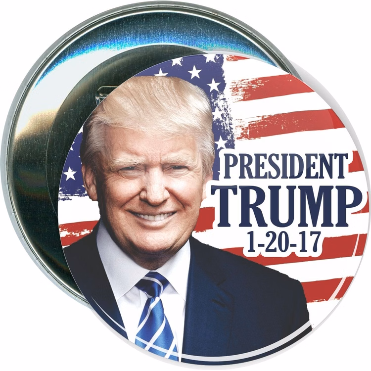 President Trump, Flag Background, Political Button