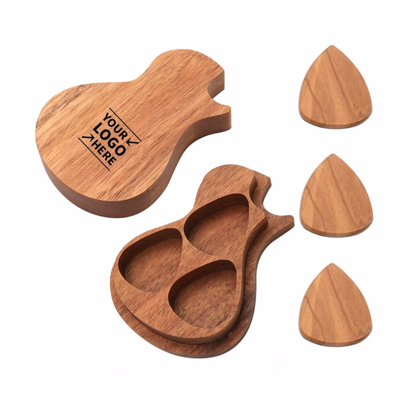 Wooden Guitar Pick Holder With 3 Pcs Pick