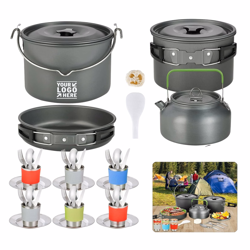 Outdoor Picnic 37 PCs Hanging Pot Cups Dishes Forks Spoons Knives Camping Cookware Mess Kit Set